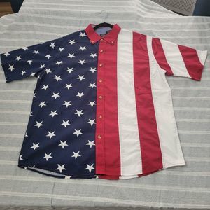 Cotton Traders Sport Mens Patriotic American Flag Button Down Size XL